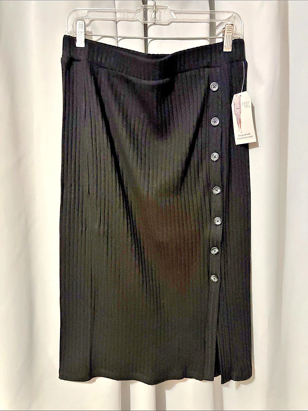 Time and Tru Ribbed Button-Front Skirt in Black Girls Large NWT